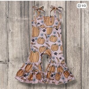 New Boutique Pumpkin Print Ruffle Girls Jumpsuit